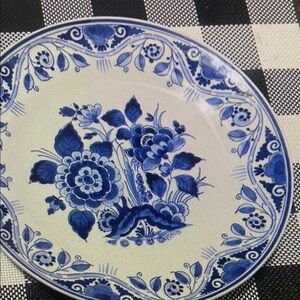 Royal Delft Porcelain Fles Blue & White Floral Wall Plate